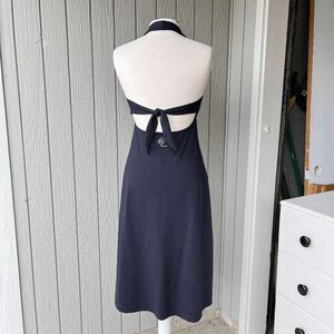 Patagonia Navy Halter Dress Open Back Tie Size M Travel Beach Casual
